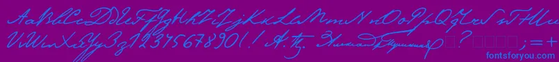 Pushkin2-Schriftart – Blaue Schriften auf violettem Hintergrund