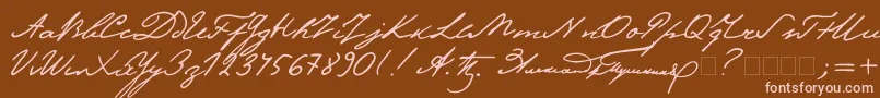 Pushkin2-Schriftart – Rosa Schriften auf braunem Hintergrund