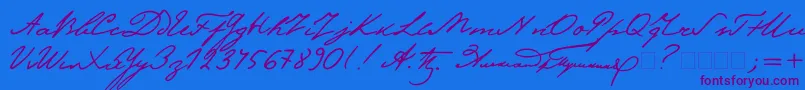 Pushkin2-Schriftart – Violette Schriften auf blauem Hintergrund