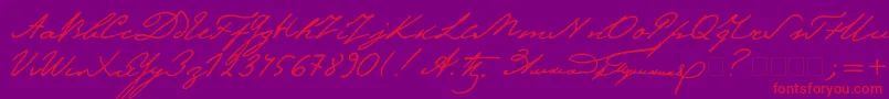 Pushkin2-Schriftart – Rote Schriften auf violettem Hintergrund