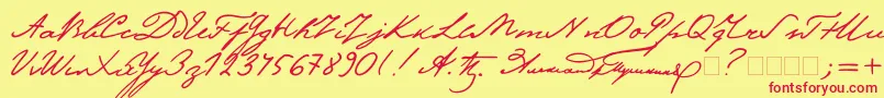 Pushkin2-Schriftart – Rote Schriften auf gelbem Hintergrund