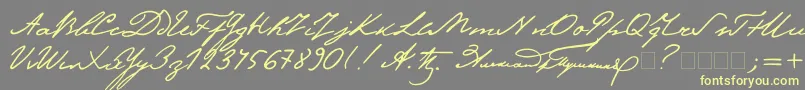 Pushkin2-Schriftart – Gelbe Schriften auf grauem Hintergrund