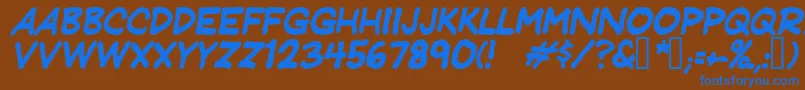 JeffreyprintJlItalic-Schriftart – Blaue Schriften auf braunem Hintergrund