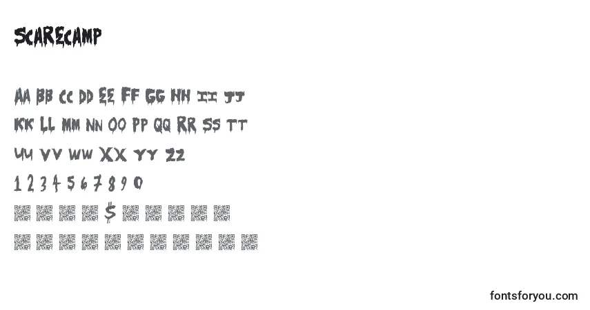 Czcionka Scarecamp – alfabet, cyfry, specjalne znaki