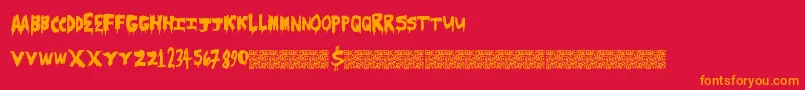 Scarecamp-Schriftart – Orangefarbene Schriften auf rotem Hintergrund
