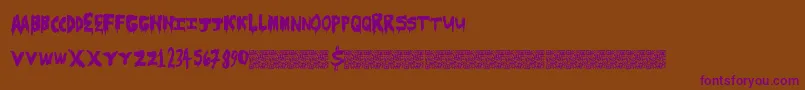 Scarecamp-Schriftart – Violette Schriften auf braunem Hintergrund