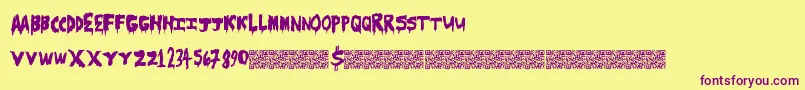 Scarecamp-Schriftart – Violette Schriften auf gelbem Hintergrund