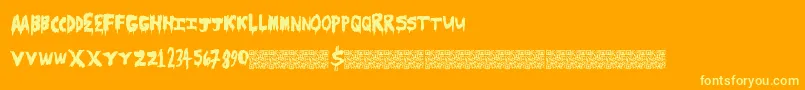 Scarecamp-Schriftart – Gelbe Schriften auf orangefarbenem Hintergrund