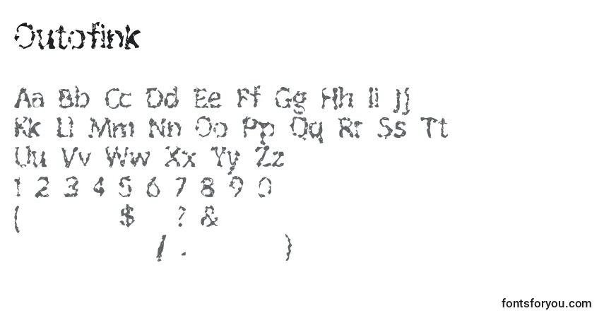 Czcionka Outofink – alfabet, cyfry, specjalne znaki