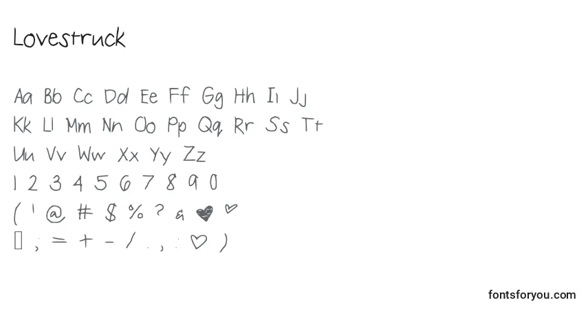 Шрифт Lovestruck – алфавит, цифры, специальные символы