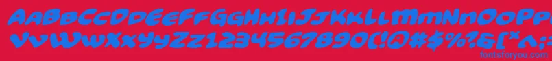 Czcionka Funnypagesexpandital – niebieskie czcionki na czerwonym tle