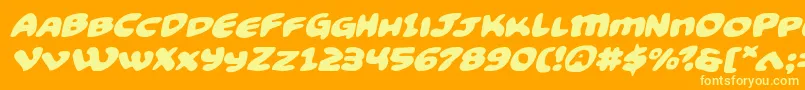 Funnypagesexpandital-Schriftart – Gelbe Schriften auf orangefarbenem Hintergrund