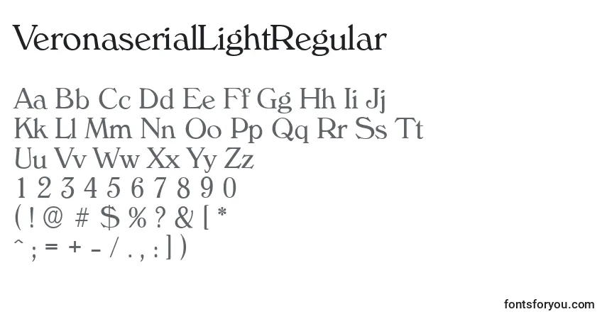A fonte VeronaserialLightRegular – alfabeto, números, caracteres especiais