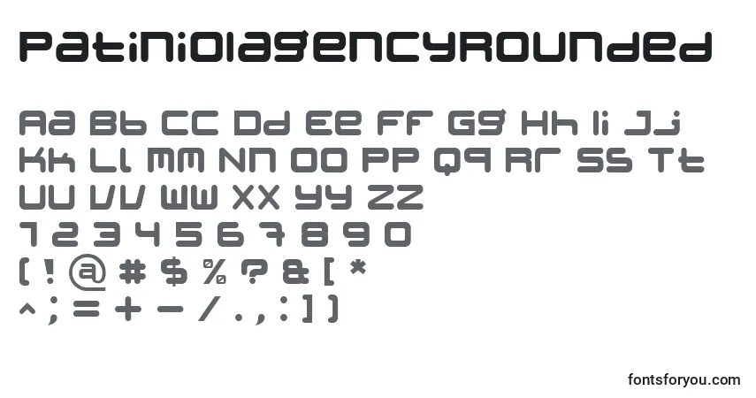 Czcionka PatinioIagencyRounded – alfabet, cyfry, specjalne znaki