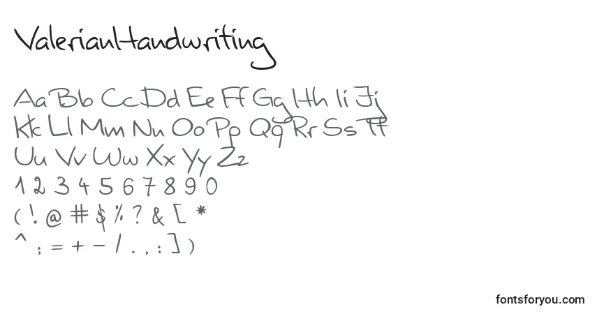 Шрифт ValerianHandwriting – алфавит, цифры, специальные символы