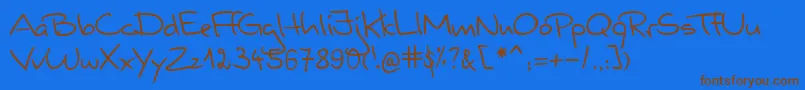 フォントValerianHandwriting – 茶色の文字が青い背景にあります。