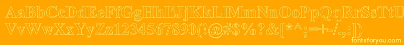 Weitere Informationen zur TimesRomanHollowBold-Schriftart TimesRomanHollowBold-Schriftart – Gelbe Schriften auf orangefarbenem Hintergrund
