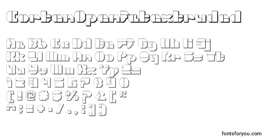 Czcionka CortenOpenfatextruded – alfabet, cyfry, specjalne znaki