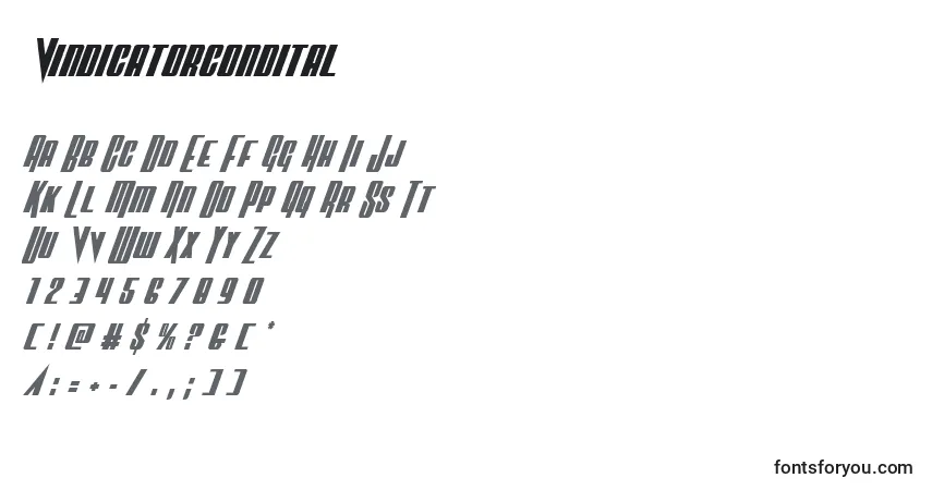 Шрифт Vindicatorcondital – алфавит, цифры, специальные символы