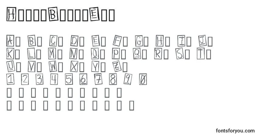 Czcionka HumanBrownEye – alfabet, cyfry, specjalne znaki