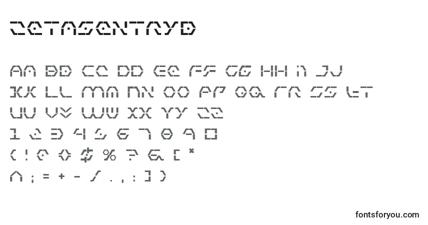 Schriftart Zetasentryb – Alphabet, Zahlen, spezielle Symbole