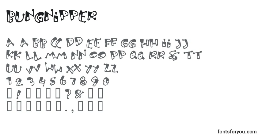 Czcionka Bungnipper – alfabet, cyfry, specjalne znaki