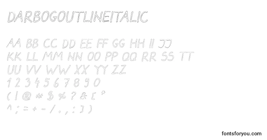 DarbogOutlineItalic-fontti – aakkoset, numerot, erikoismerkit
