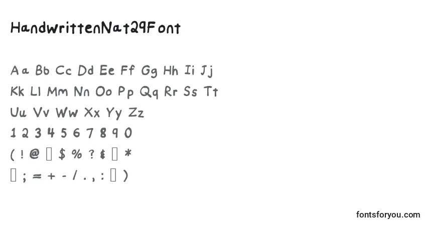 Fuente HandwrittenNat29Font - alfabeto, números, caracteres especiales
