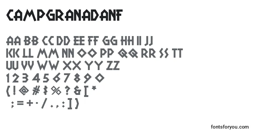 Schriftart Campgranadanf – Alphabet, Zahlen, spezielle Symbole