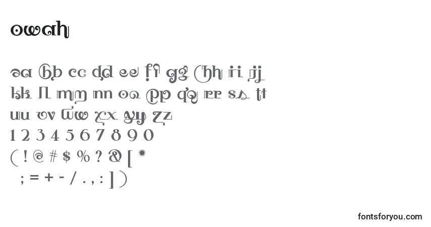 Schriftart Owah – Alphabet, Zahlen, spezielle Symbole
