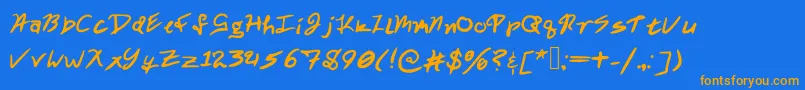 フォントWickedpissah – オレンジ色の文字が青い背景にあります。