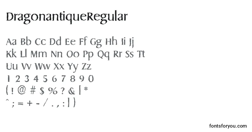A fonte DragonantiqueRegular – alfabeto, números, caracteres especiais