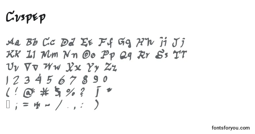 A fonte Cuspep – alfabeto, números, caracteres especiais