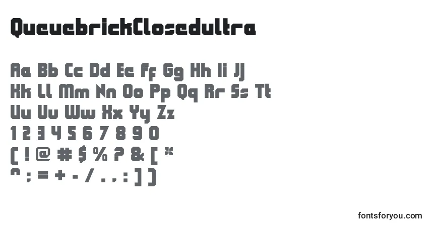A fonte QueuebrickClosedultra – alfabeto, números, caracteres especiais