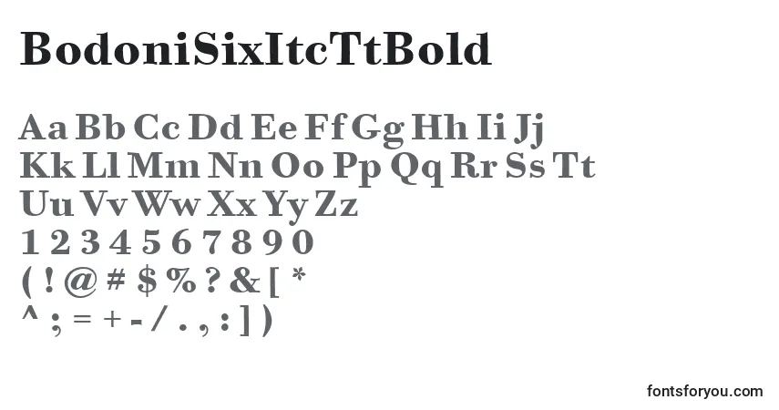 A fonte BodoniSixItcTtBold – alfabeto, números, caracteres especiais