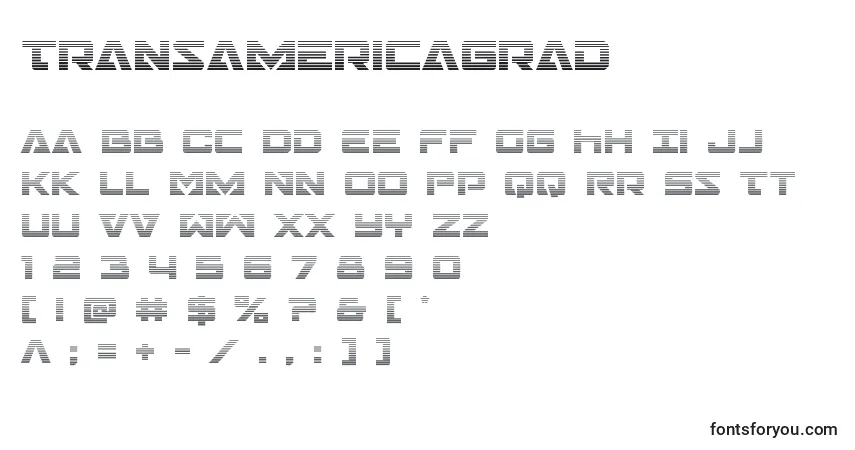 Czcionka Transamericagrad – alfabet, cyfry, specjalne znaki