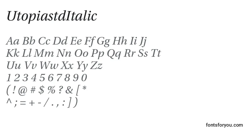 UtopiastdItalic-fontti – aakkoset, numerot, erikoismerkit