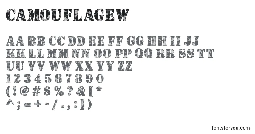 Schriftart Camouflagew – Alphabet, Zahlen, spezielle Symbole