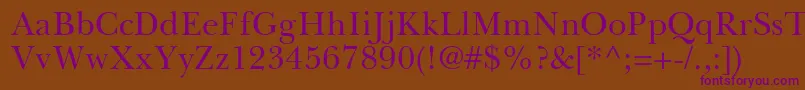 BaskervilleGreekUpright-Schriftart – Violette Schriften auf braunem Hintergrund