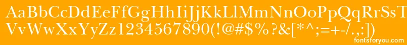 BaskervilleGreekUpright-Schriftart – Weiße Schriften auf orangefarbenem Hintergrund