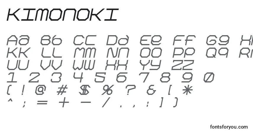 A fonte Kimonoki – alfabeto, números, caracteres especiais