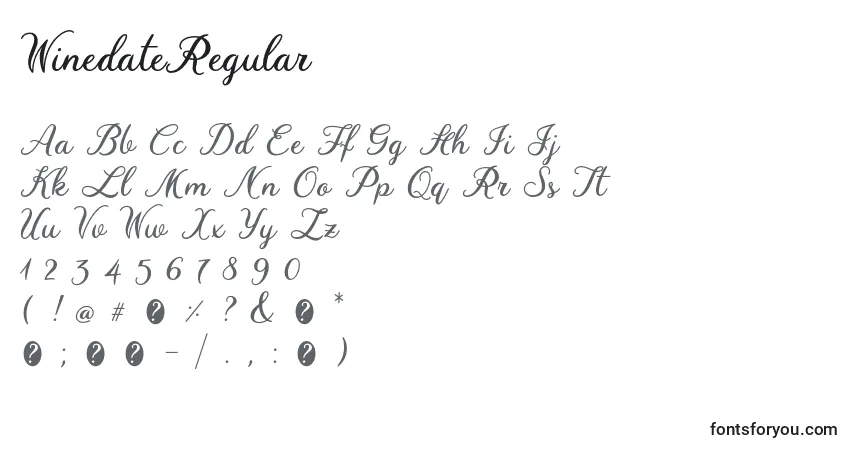 A fonte WinedateRegular (57267) – alfabeto, números, caracteres especiais