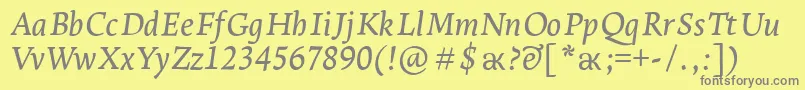 フォントLeksaproDemiboldItalic – 黄色の背景に灰色の文字