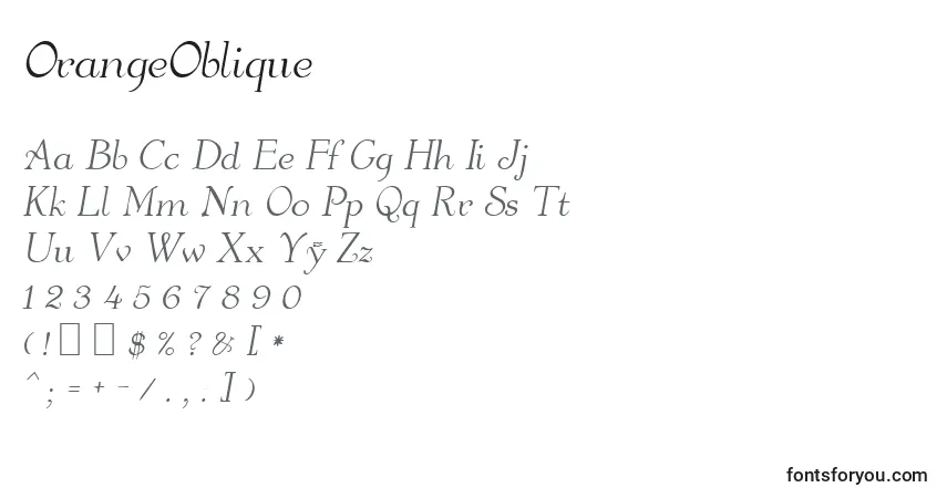 Czcionka OrangeOblique – alfabet, cyfry, specjalne znaki