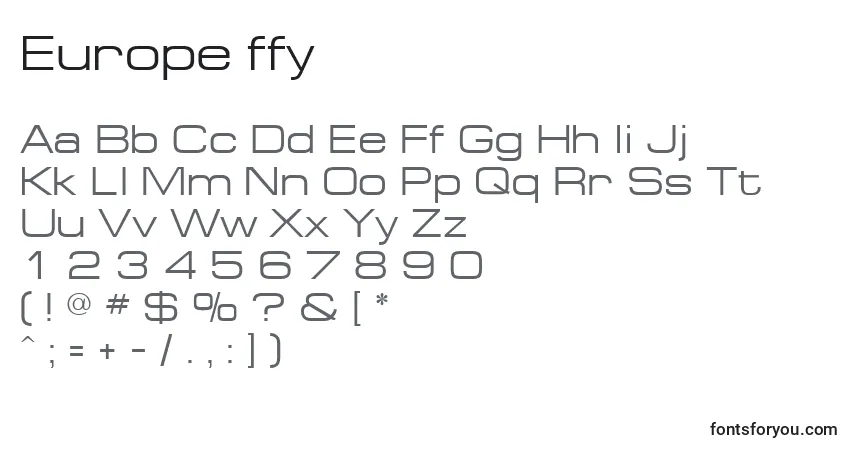 A fonte Europe ffy – alfabeto, números, caracteres especiais