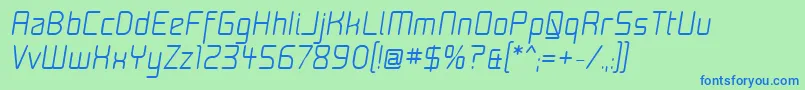 MoondogFifteenItalic-Schriftart – Blaue Schriften auf grünem Hintergrund