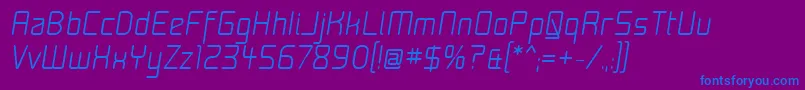 MoondogFifteenItalic-Schriftart – Blaue Schriften auf violettem Hintergrund