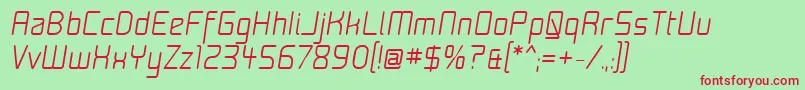 MoondogFifteenItalic-Schriftart – Rote Schriften auf grünem Hintergrund