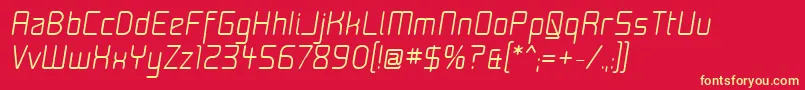 Fonte MoondogFifteenItalic – fontes amarelas em um fundo vermelho