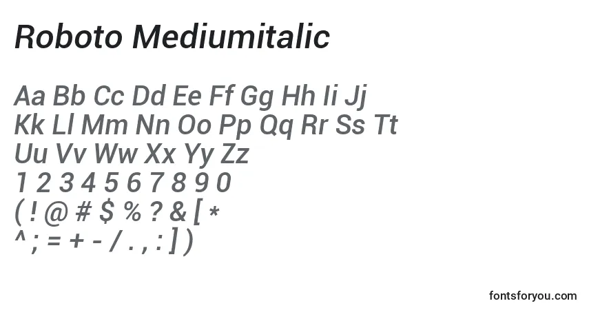 Czcionka Roboto Mediumitalic – alfabet, cyfry, specjalne znaki